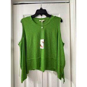 Chelsea & Violet Green Cold Shoulder Asymmetrical Slub Knit Top XL NEW
